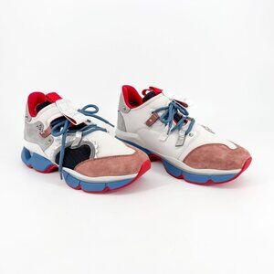 Christian Louboutin Red Runner Sneakers Multi Suede Mesh Size 40 US 10 Women